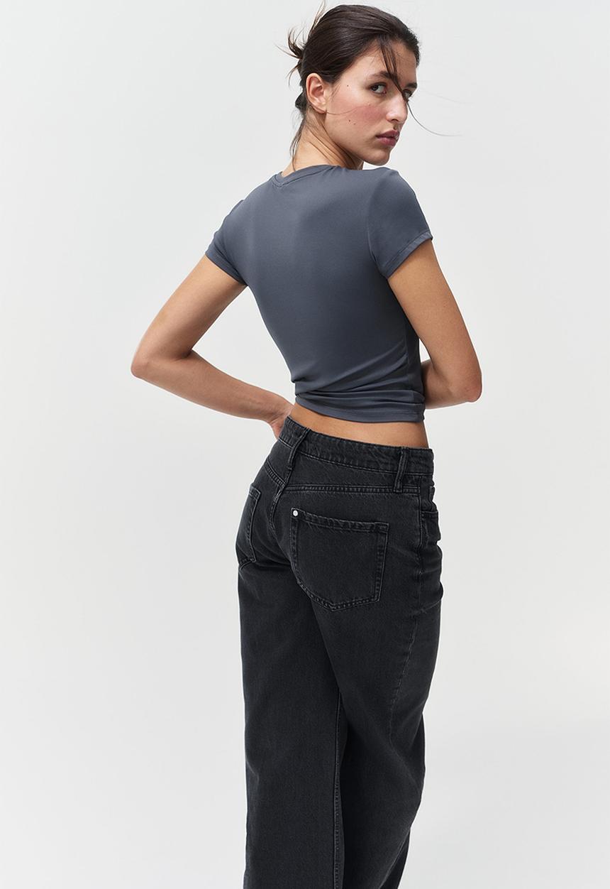 H&M - Fitted microfibre t-shirt - dark grey 