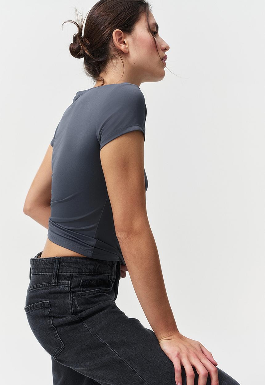 H&M - Fitted microfibre t-shirt - dark grey 