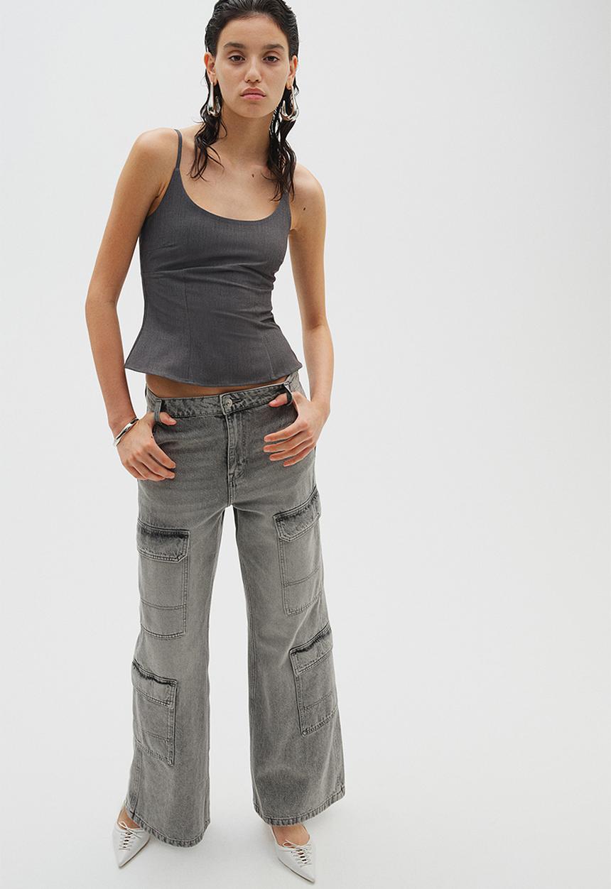 H&M - Corset-style strappy top - dark grey marl
