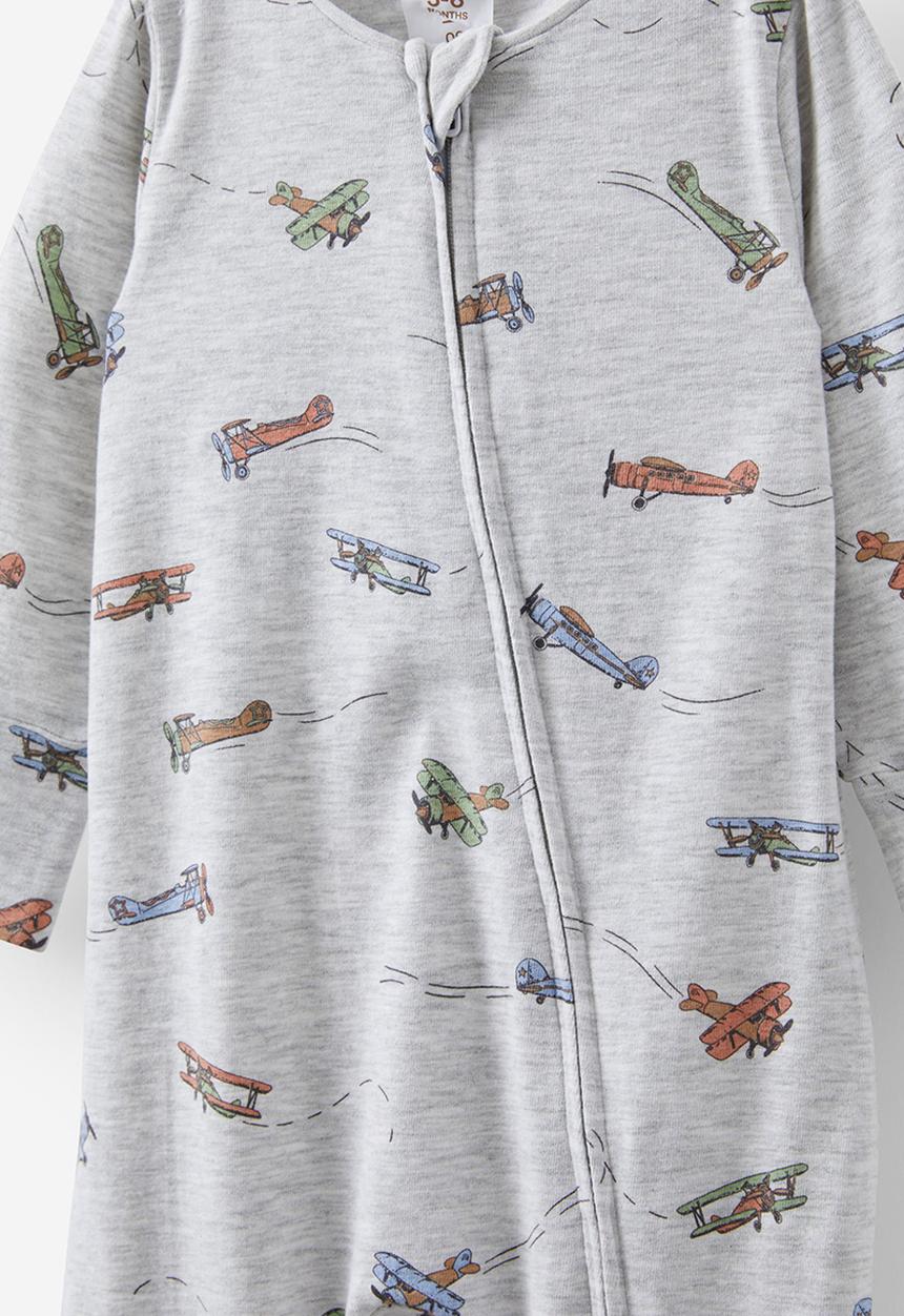 Cotton On - The long sleeve zip romper - cloud marle/up in the sky