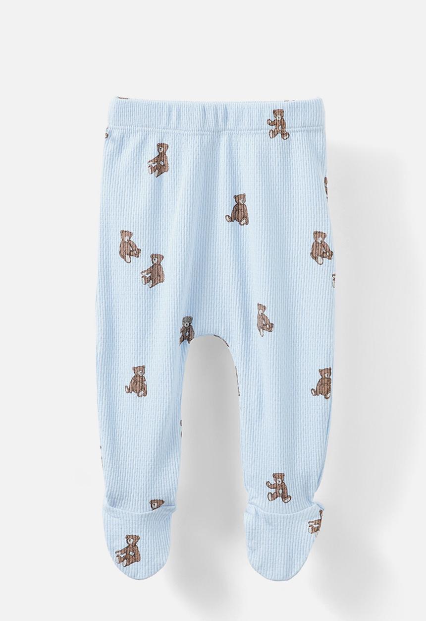 Cotton On - Organic pointelle footed legging - white water blue/vintage teddy bears