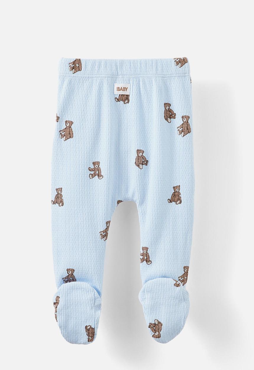 Cotton On - Organic pointelle footed legging - white water blue/vintage teddy bears