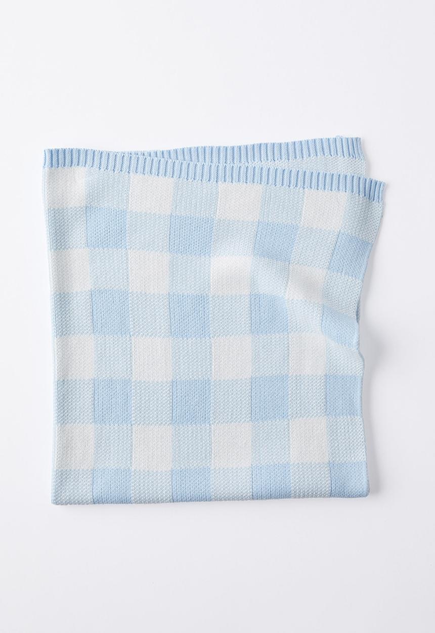Cotton On - Organic knit blanket - white water blue/buffalo check