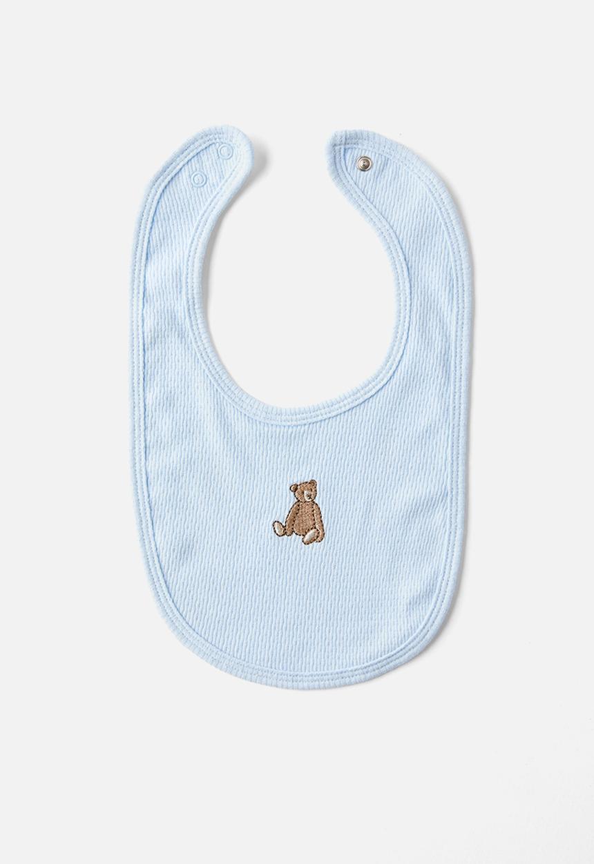 Cotton On - Organic pointelle bib - white water blue/vintage teddy bears