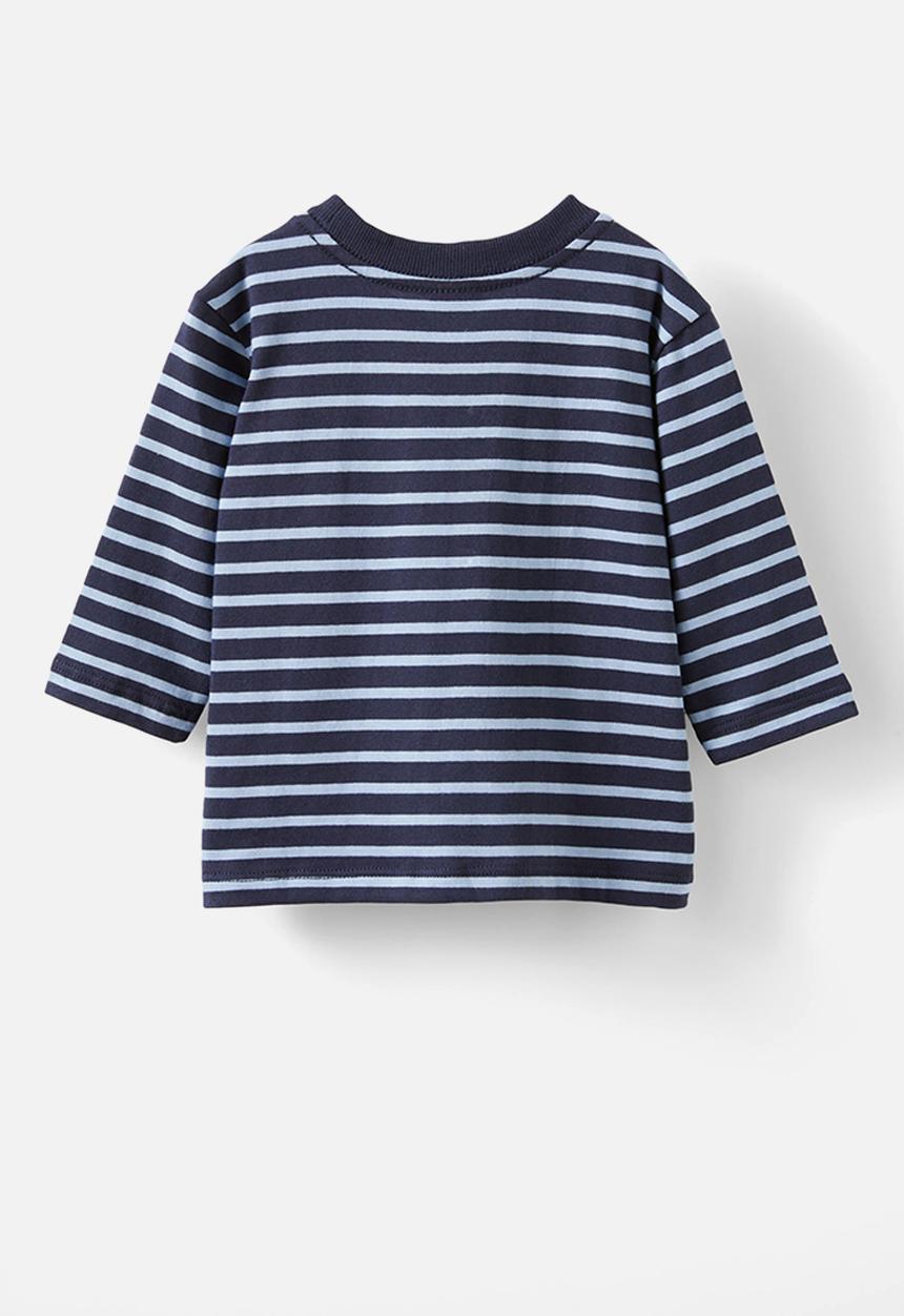 Cotton On - Jamie long sleeve graphic print tee - navy ink/dusty blue stripe