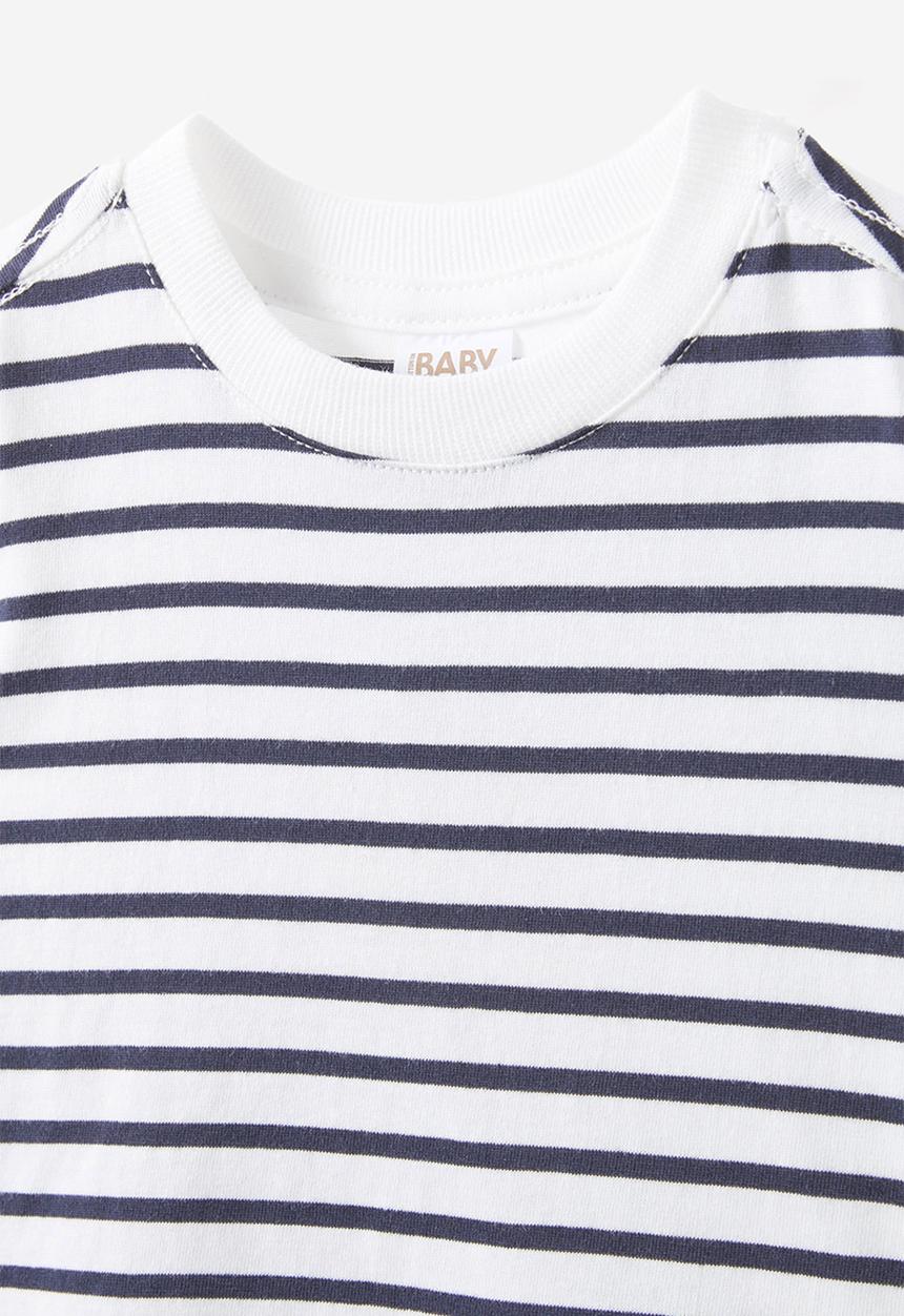Cotton On - Jamie long sleeve graphic print tee - vanilla/navy ink stripe