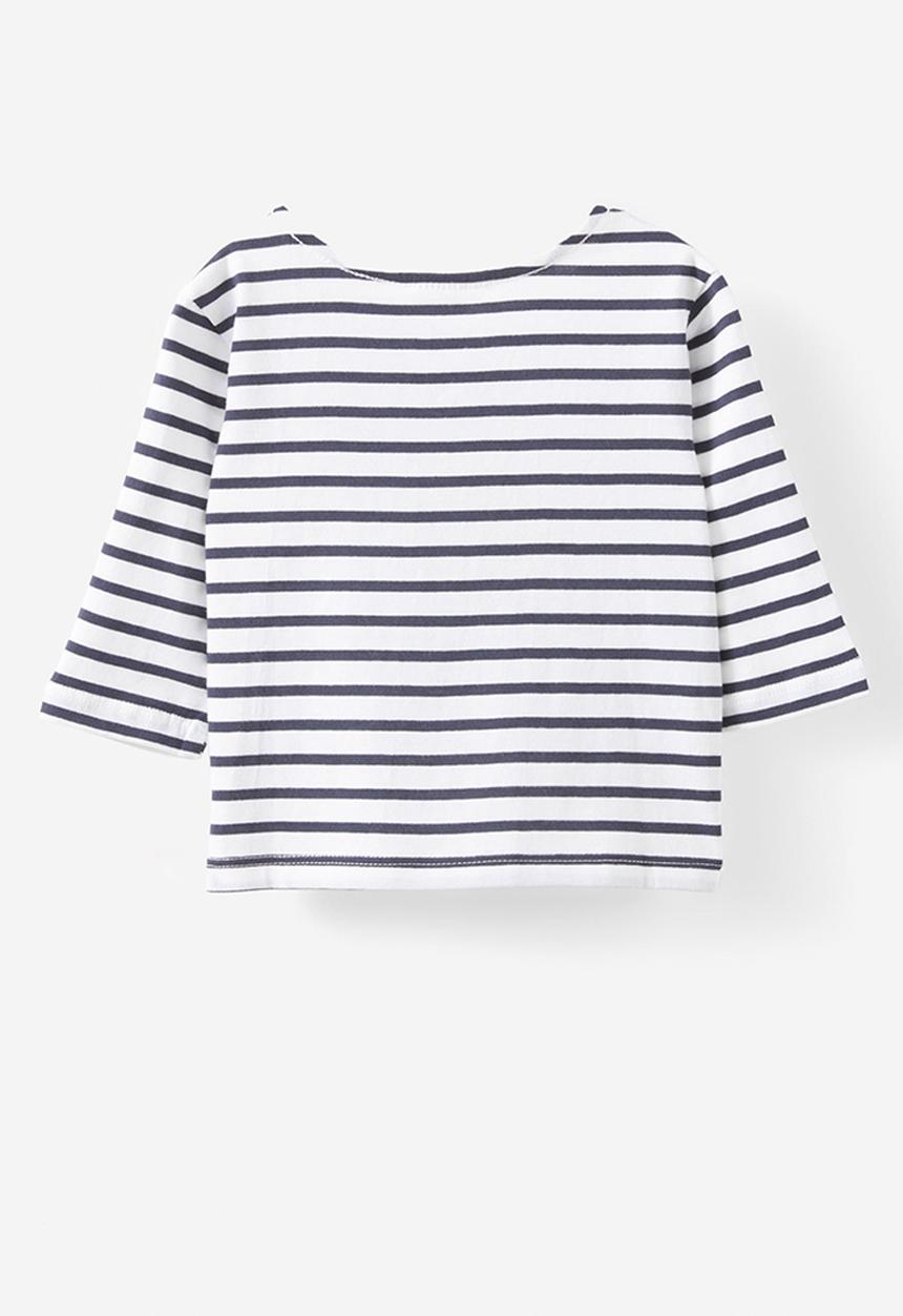 Cotton On - Jamie long sleeve graphic print tee - vanilla/navy ink stripe