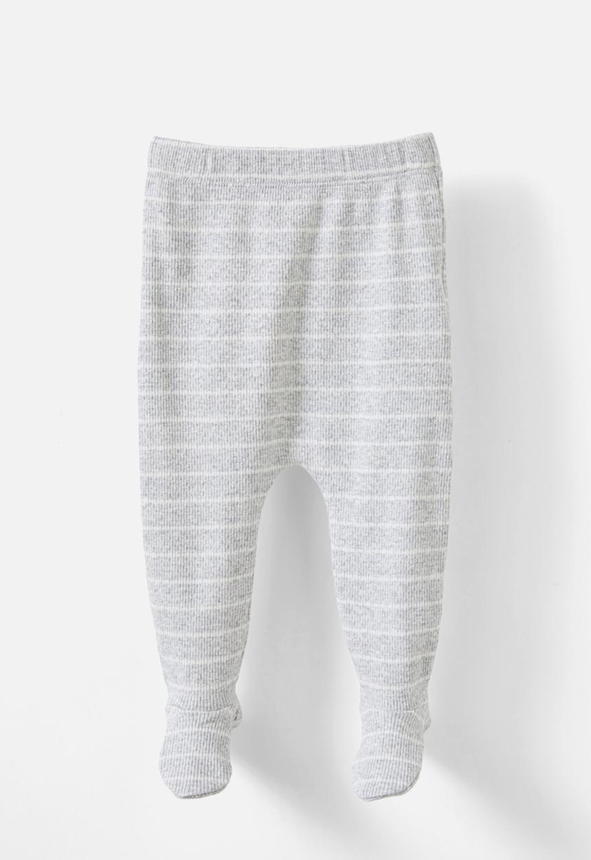 Cotton On - Organic pointelle footed legging - cloud marle/milk stripe
