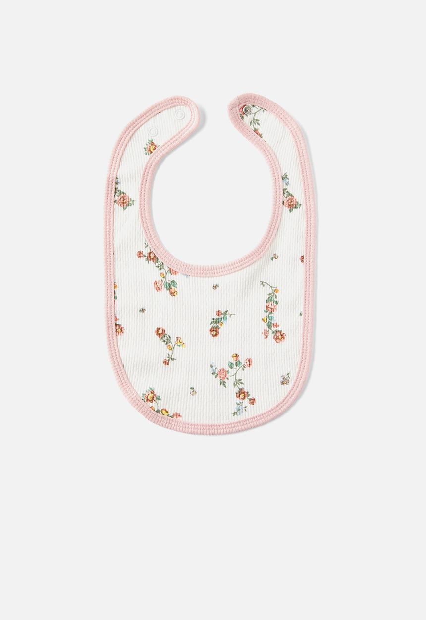 Cotton On - Organic pointelle bib - milk/vintage floral