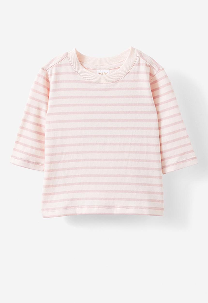 Cotton On - Jamie long sleeve graphic print tee - pink pearl/zephyr stripe