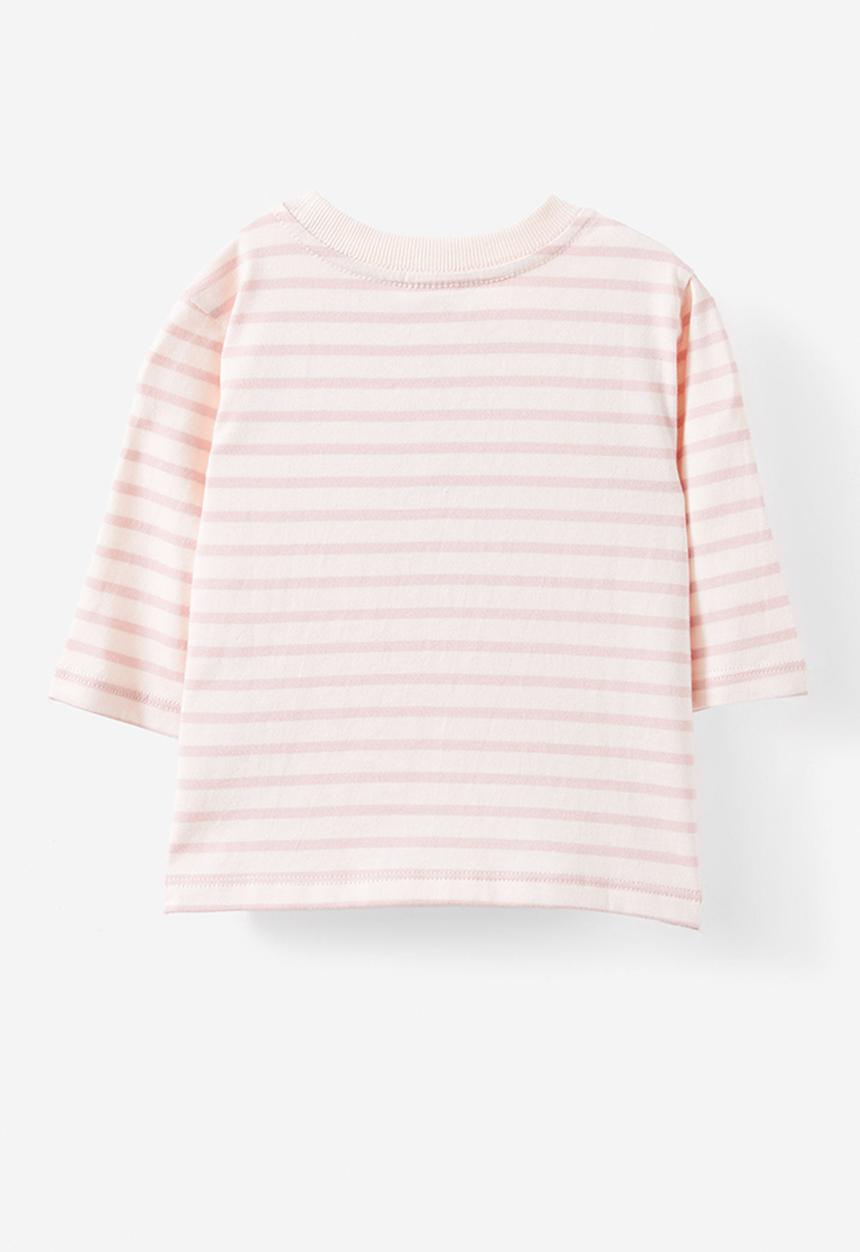 Cotton On - Jamie long sleeve graphic print tee - pink pearl/zephyr stripe