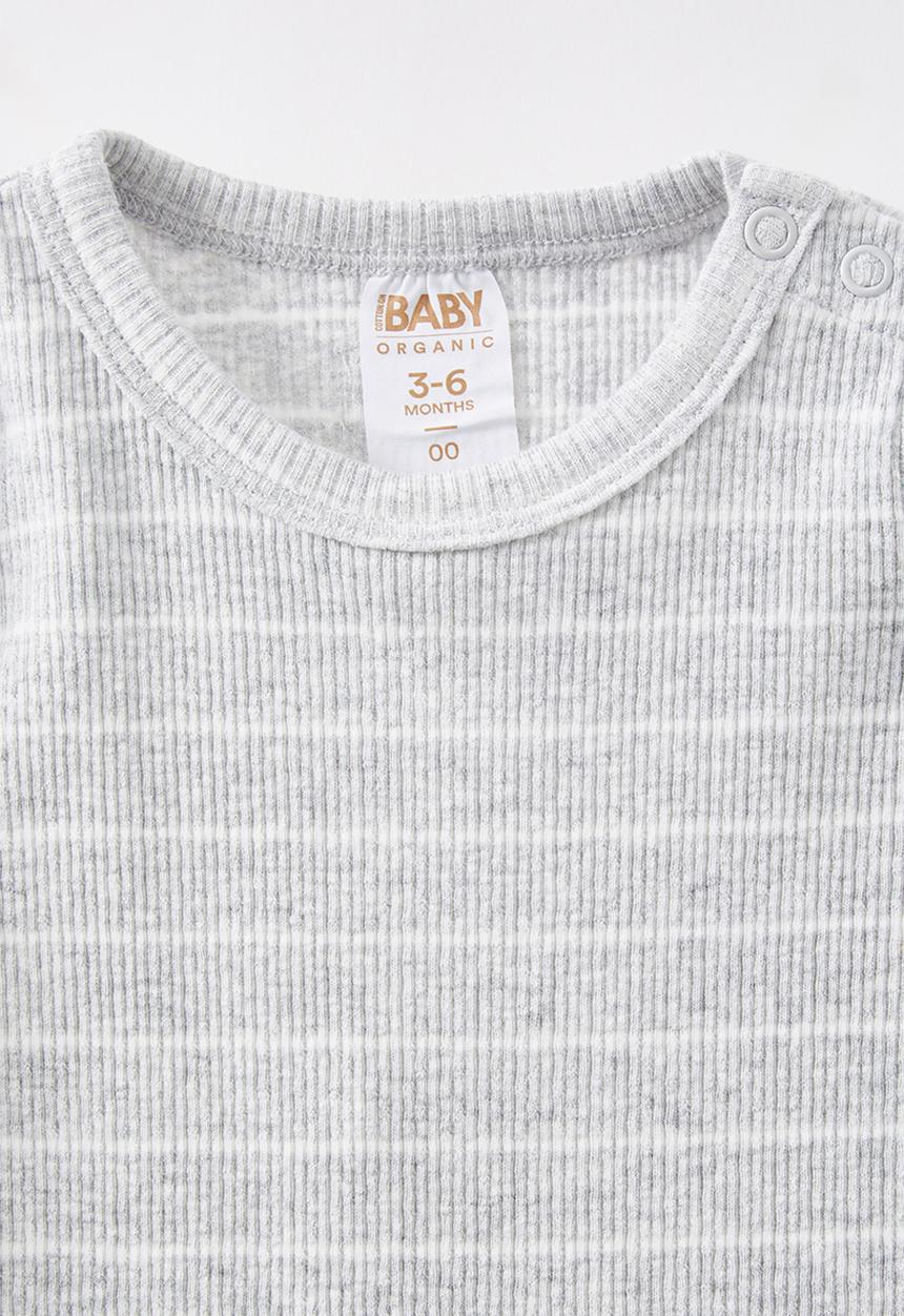 Cotton On - Organic pointelle long sleeve bubbysuit - cloud marle/milk stripe