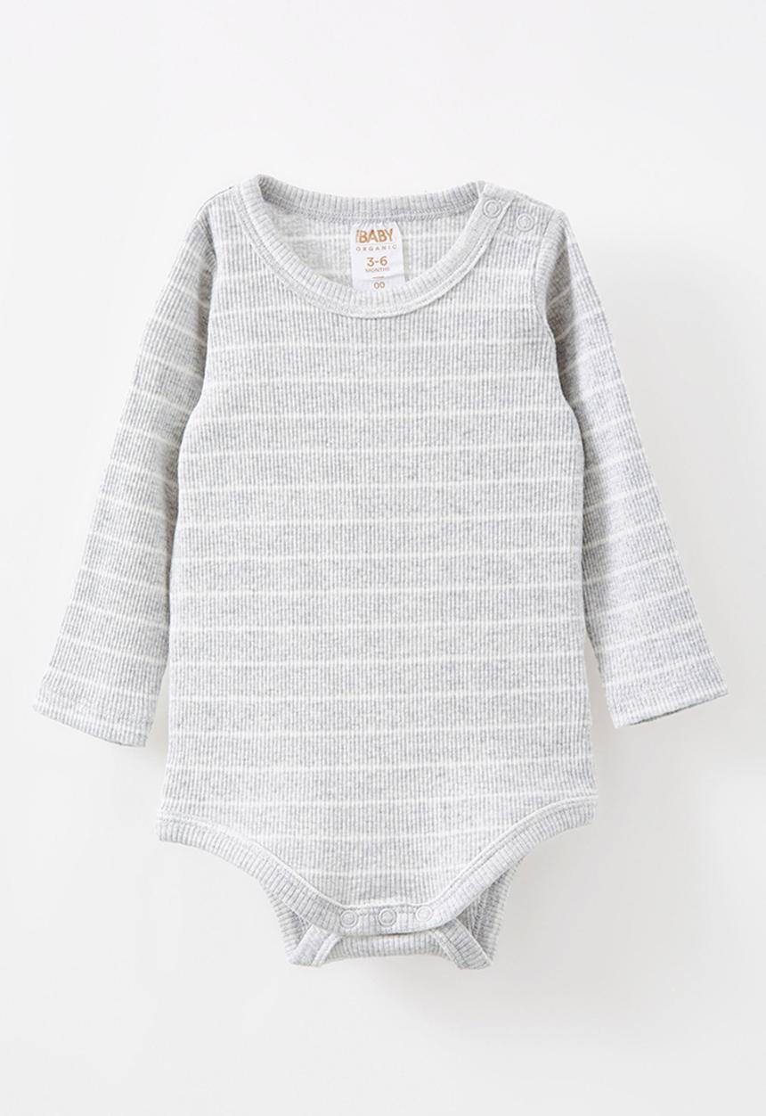Cotton On - Organic pointelle long sleeve bubbysuit - cloud marle/milk stripe