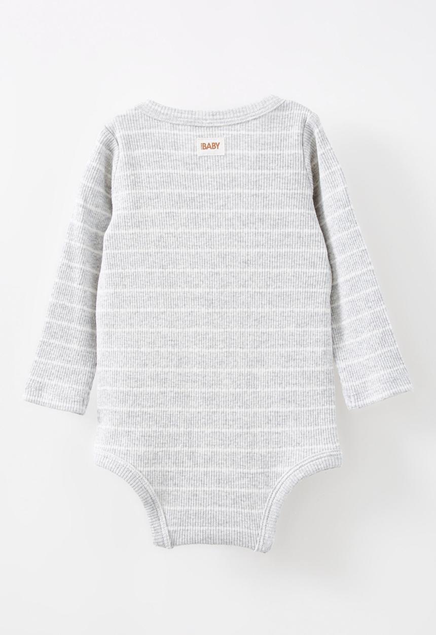 Cotton On - Organic pointelle long sleeve bubbysuit - cloud marle/milk stripe