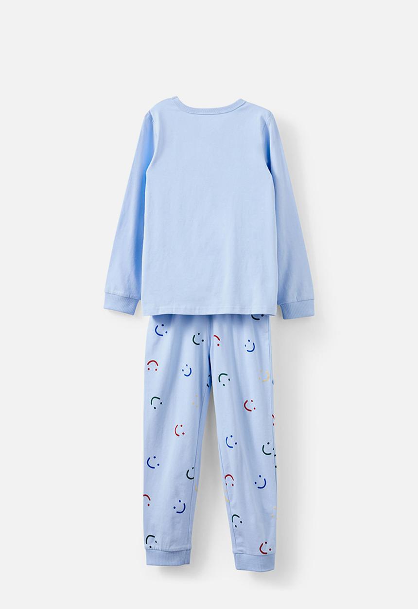 Cotton On - Ace long sleeve pyjama set - dawn blue/smile faces