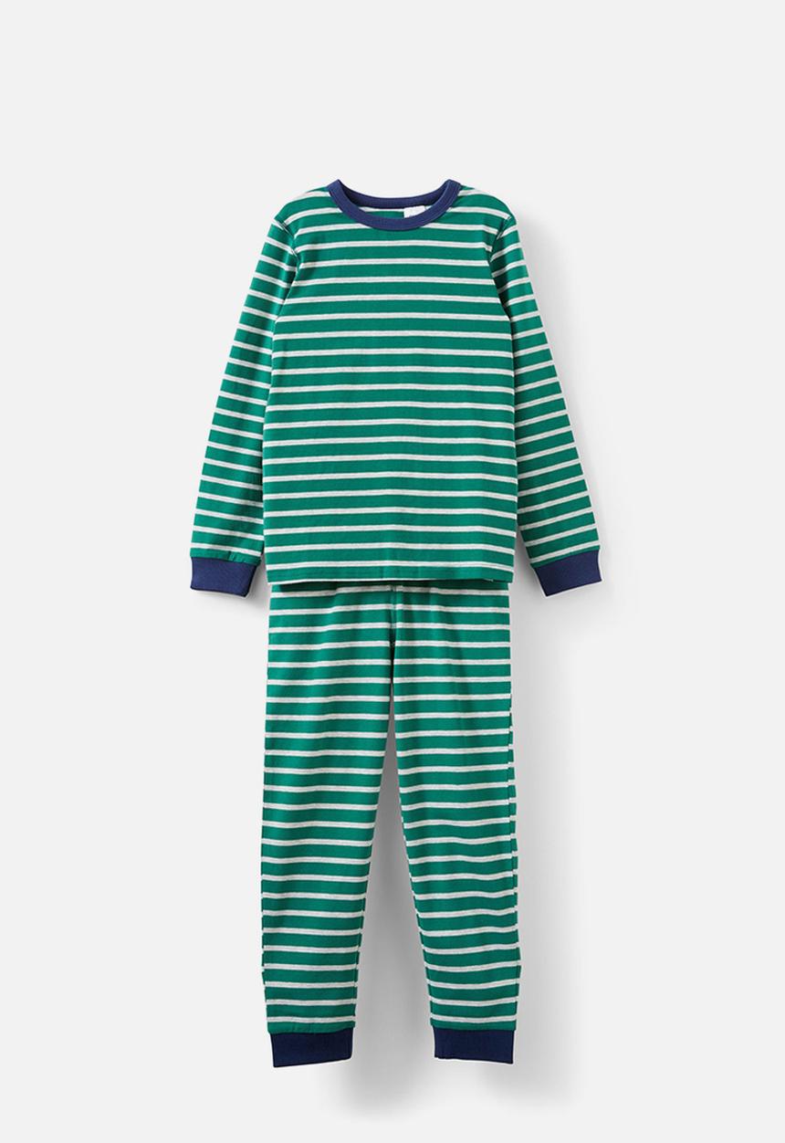 Cotton On - Ace long sleeve pyjama set - marian stripe varsity green/cloud marle