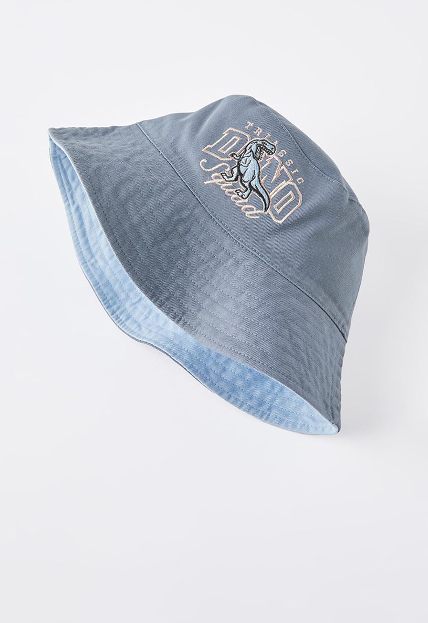Cotton On - Kids reversible bucket hat - steel/dino squad