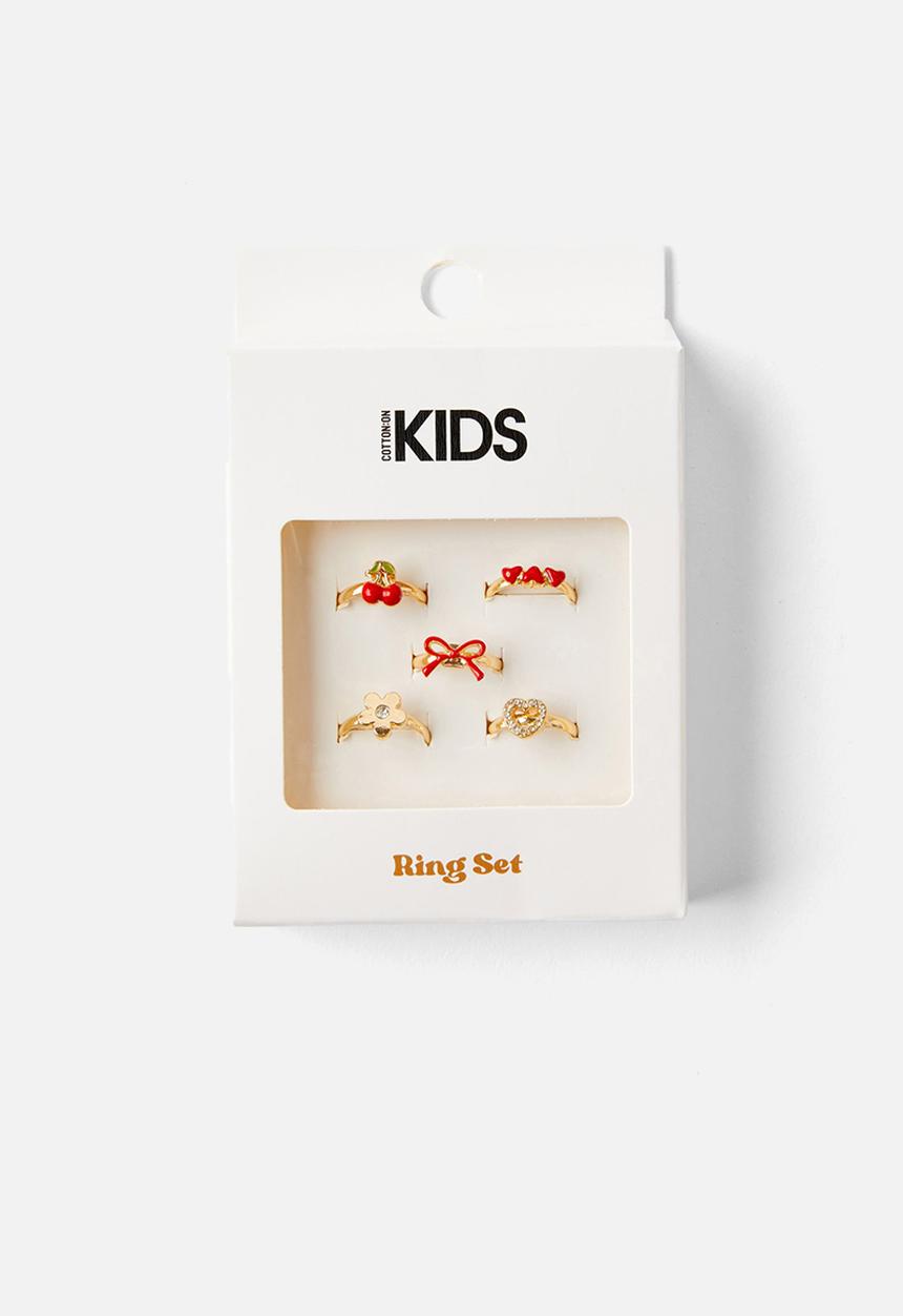 Cotton On - Kids ring set - varsity red mix pack