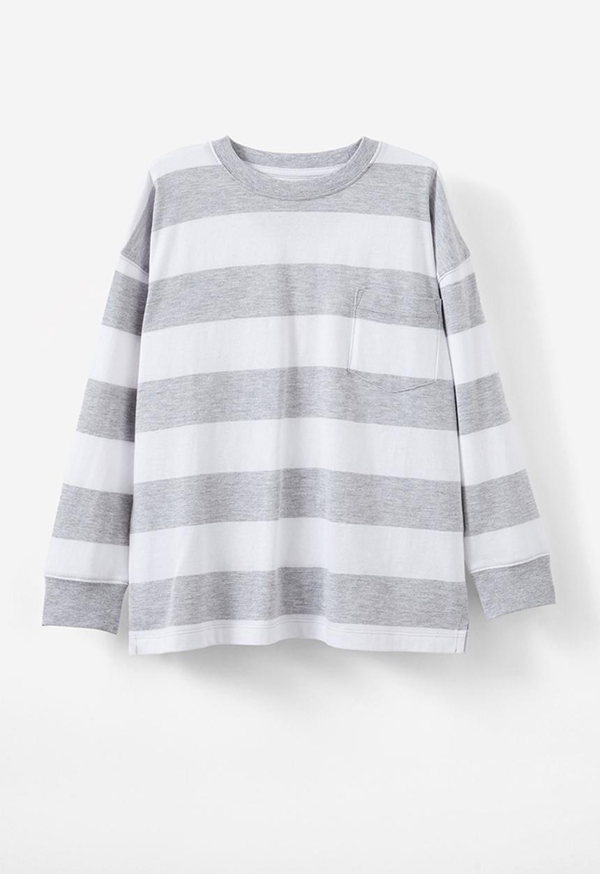 Cotton On - The essential long sleeve tee - fog grey marle/white stripe