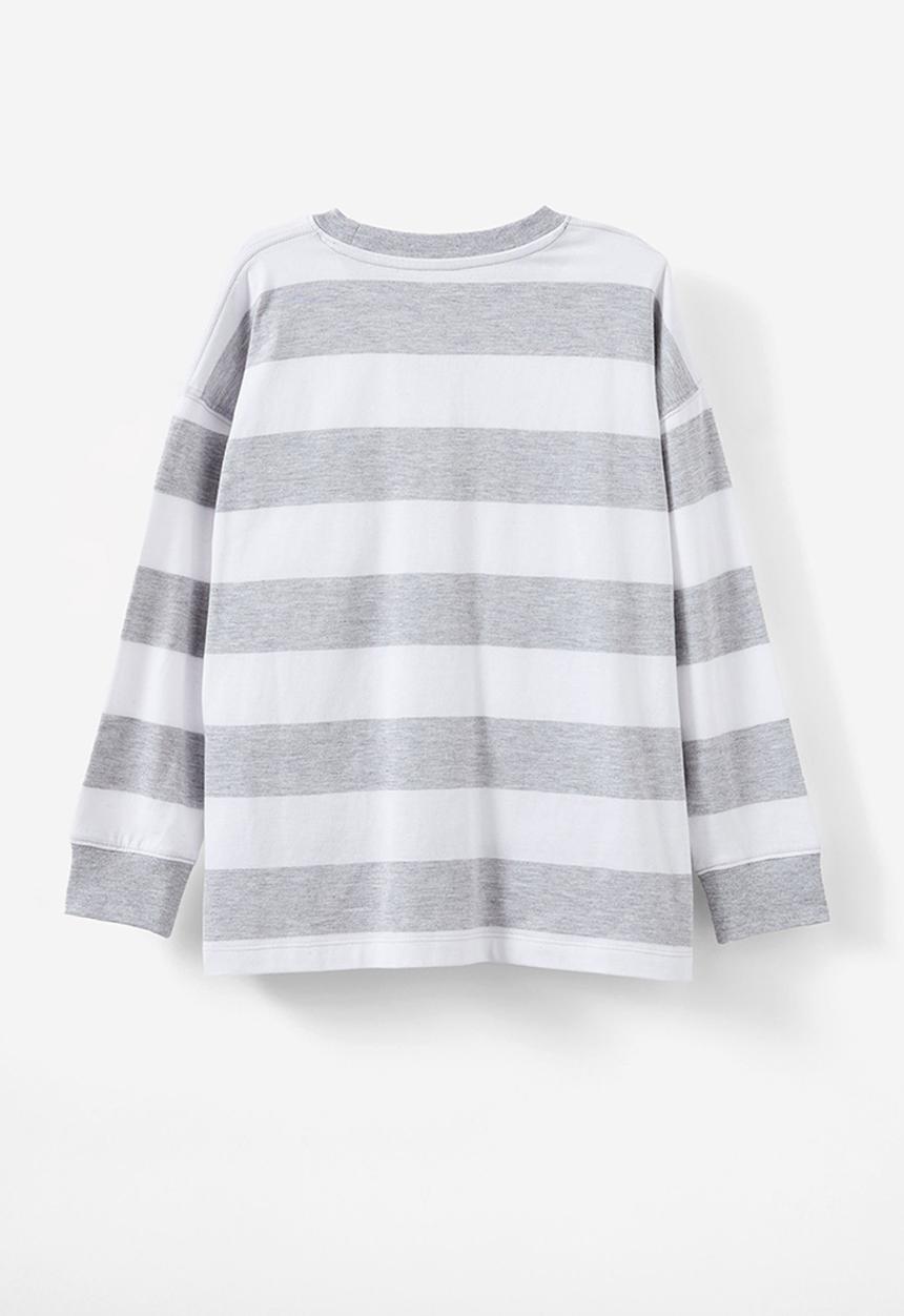 Cotton On - The essential long sleeve tee - fog grey marle/white stripe