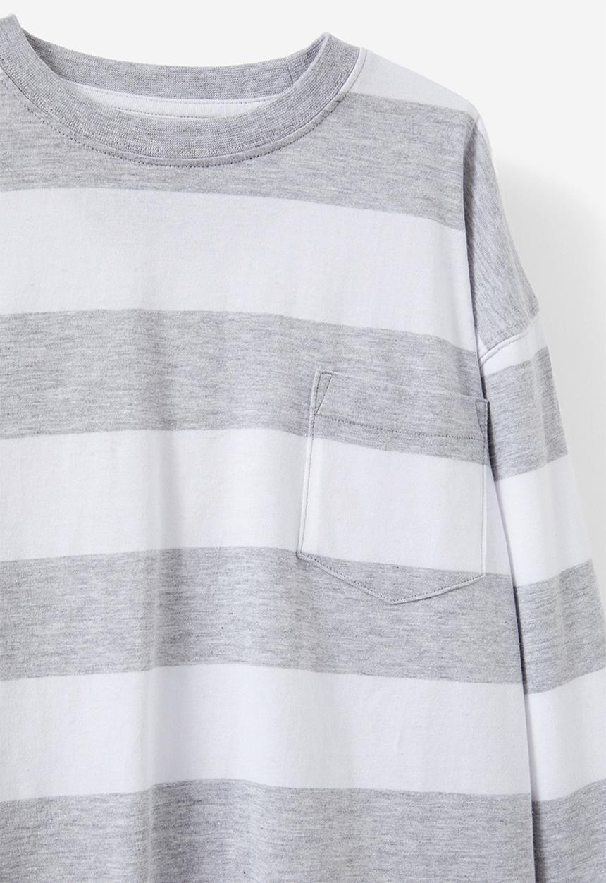 Cotton On - The essential long sleeve tee - fog grey marle/white stripe