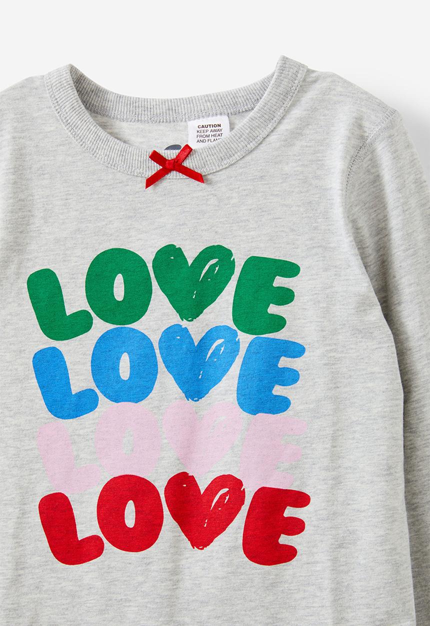 Cotton On - Ava long sleeve pyjama set - cloud marle/hearts love