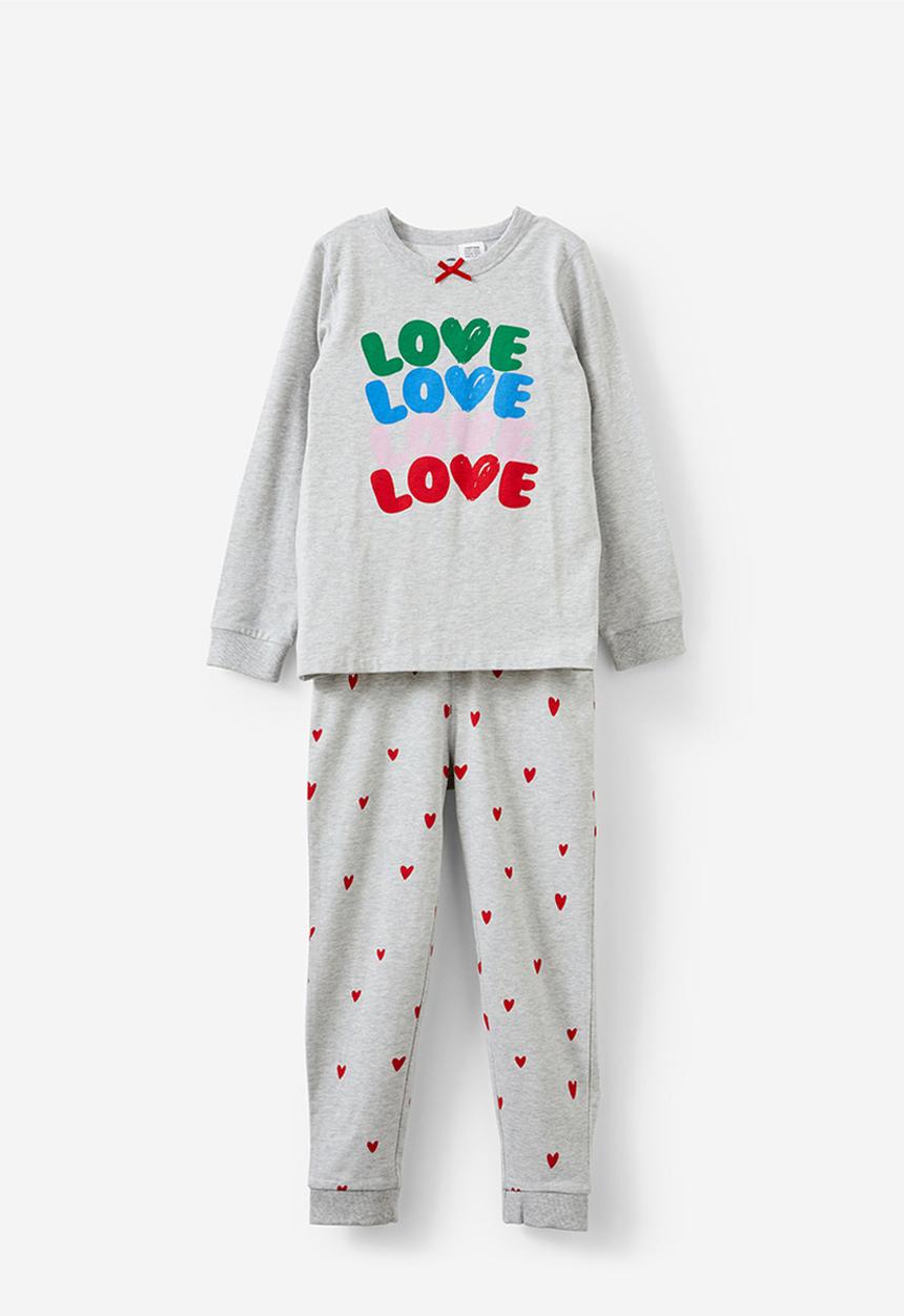 Cotton On - Ava long sleeve pyjama set - cloud marle/hearts love
