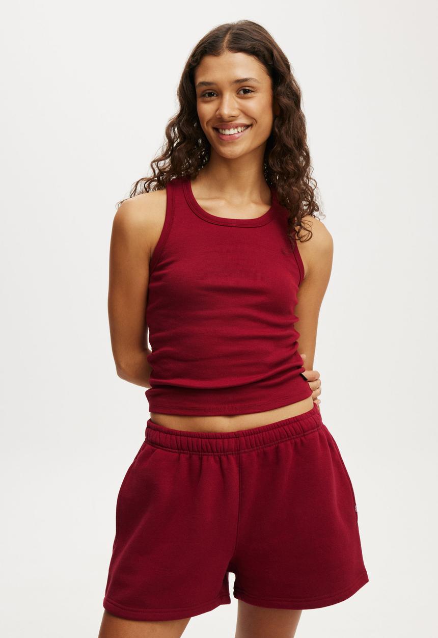 Cotton On - Active Core Rib Racer Tank - Deep Red