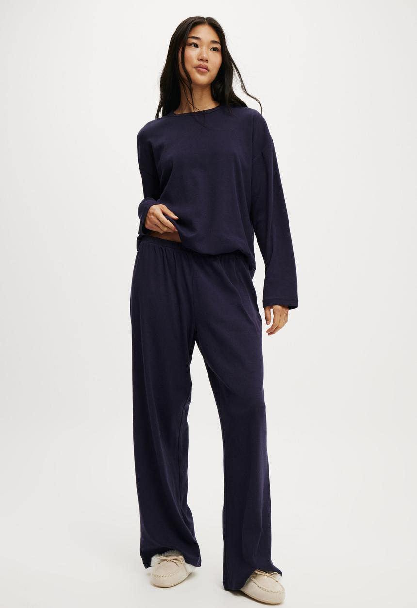 Cotton On - Pointelle Rib Pants - Navy Vision