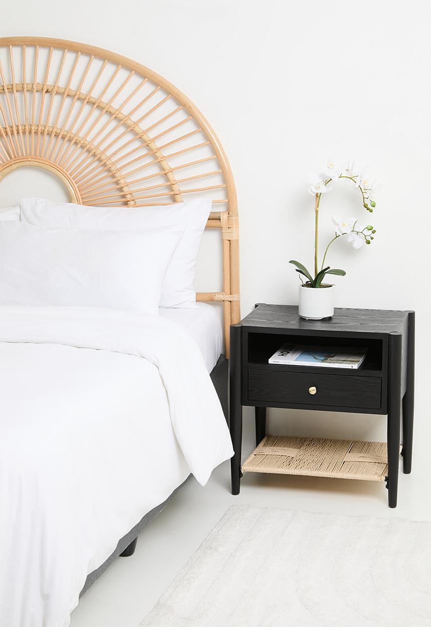 Sixth Floor - Jericho rattan and wood bedside table - black