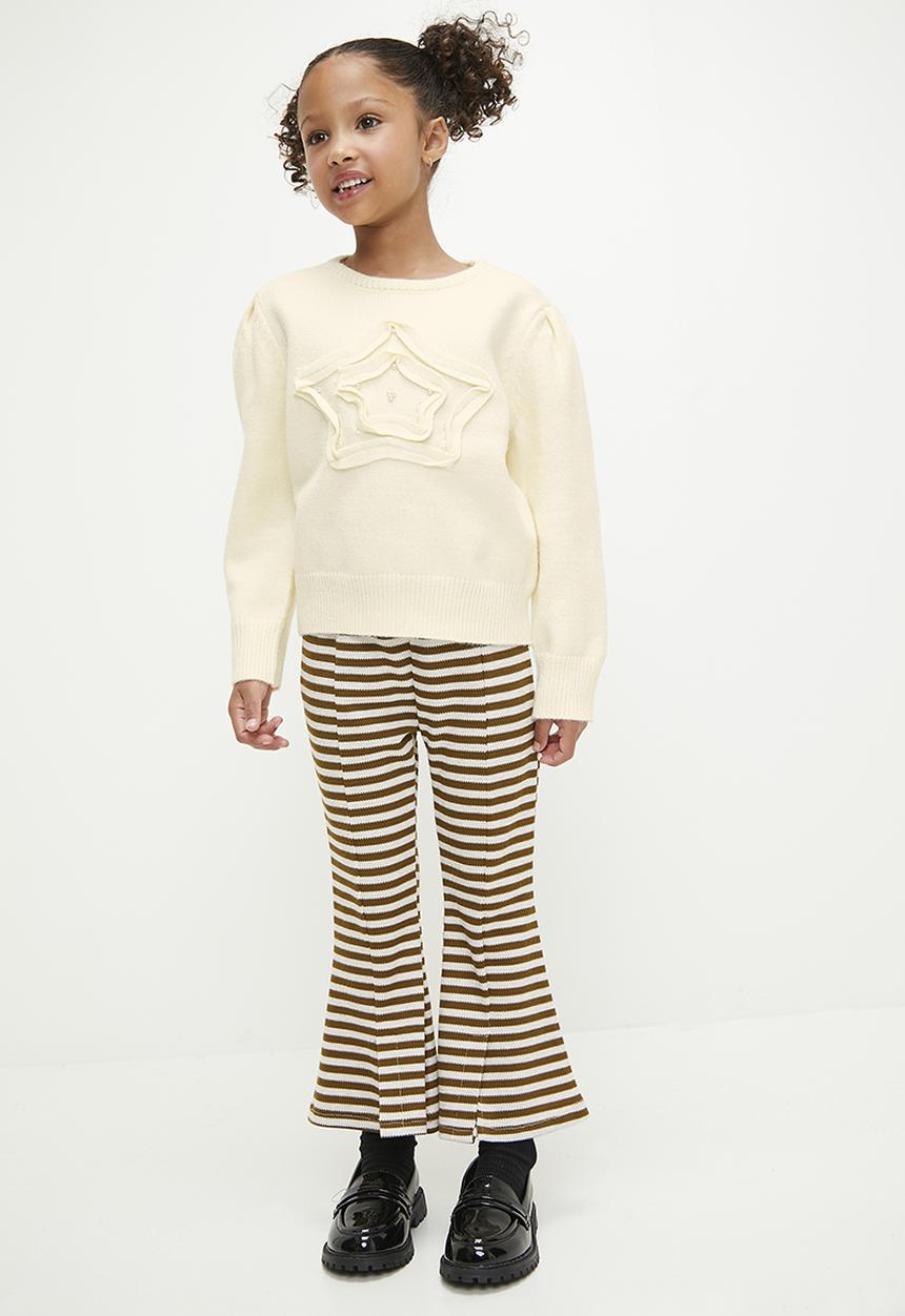 Pop Candy - Flared legging - ecru & white
