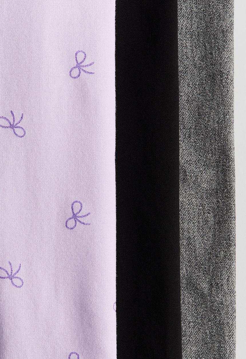 H&M - 3-pack cotton leggings - grey,black,purple