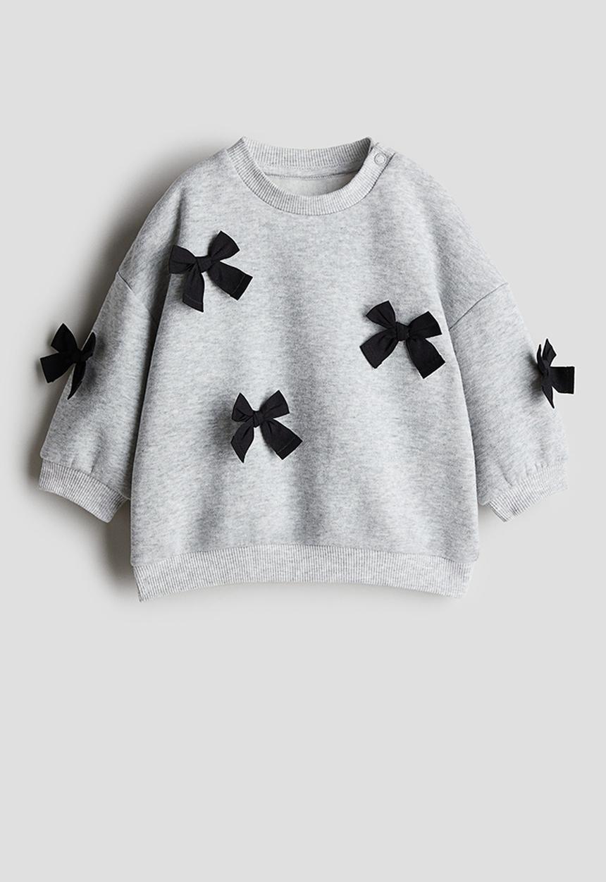H&M - Bow-detail sweatshirt - light grey marl/bows 