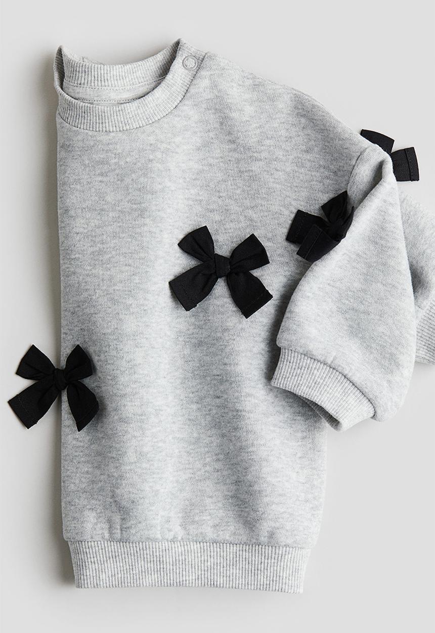H&M - Bow-detail sweatshirt - light grey marl/bows 