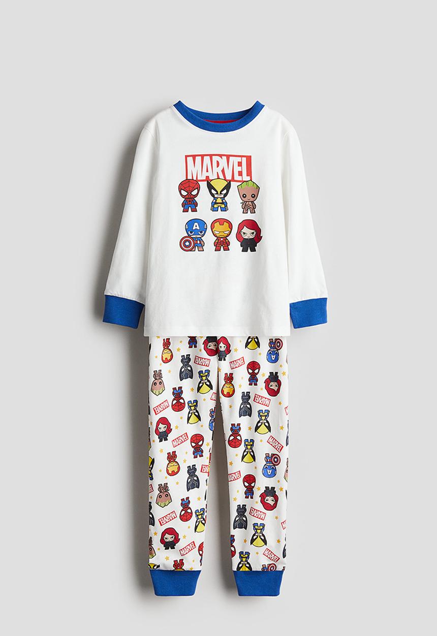 H&M - Printed cotton jersey pyjamas - white/marvel