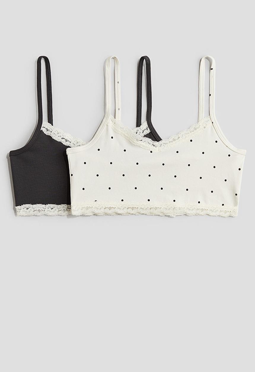 H&M - 2-Pack lace-trimmed strappy tops - white spotted