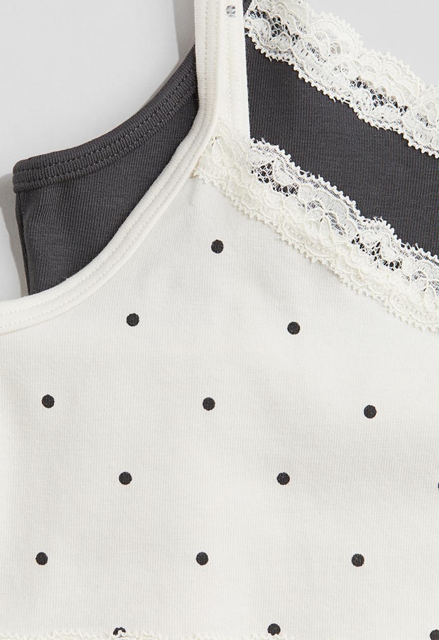 H&M - 2-Pack lace-trimmed strappy tops - white spotted