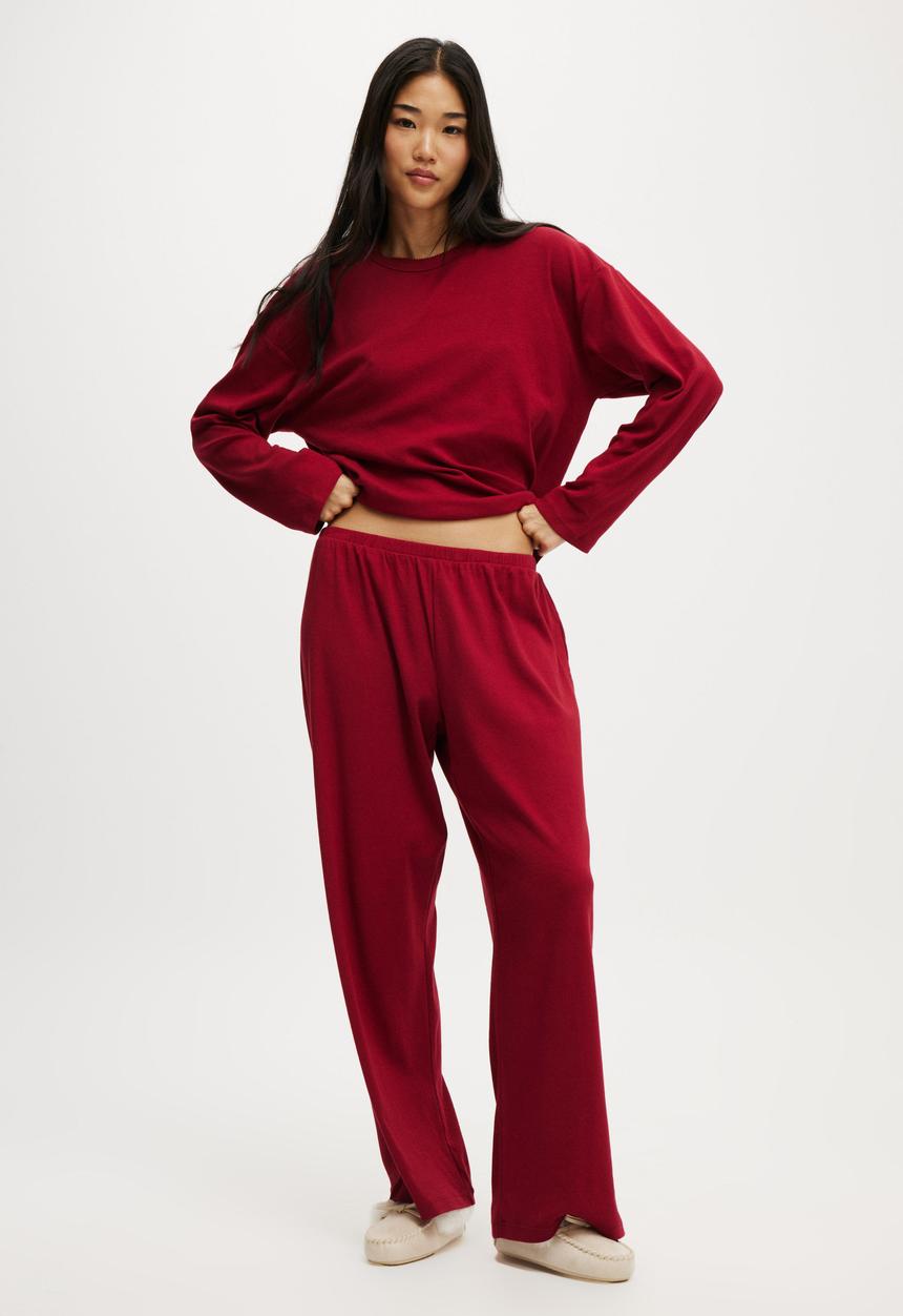 Cotton On - Pointelle Rib Pants - Deep Red