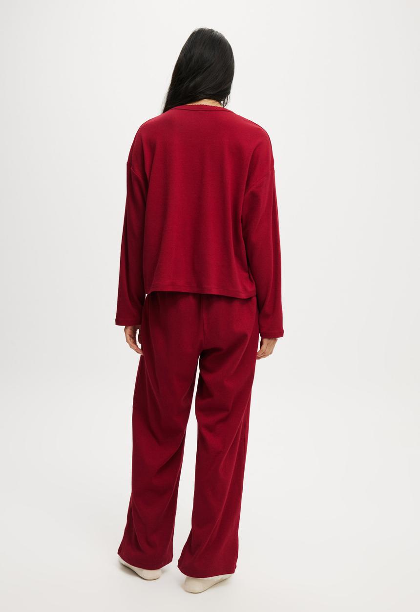 Cotton On - Pointelle Rib Pants - Deep Red