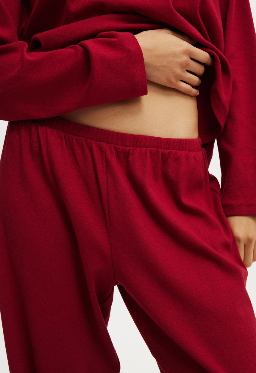 Cotton On - Pointelle Rib Pants - Deep Red