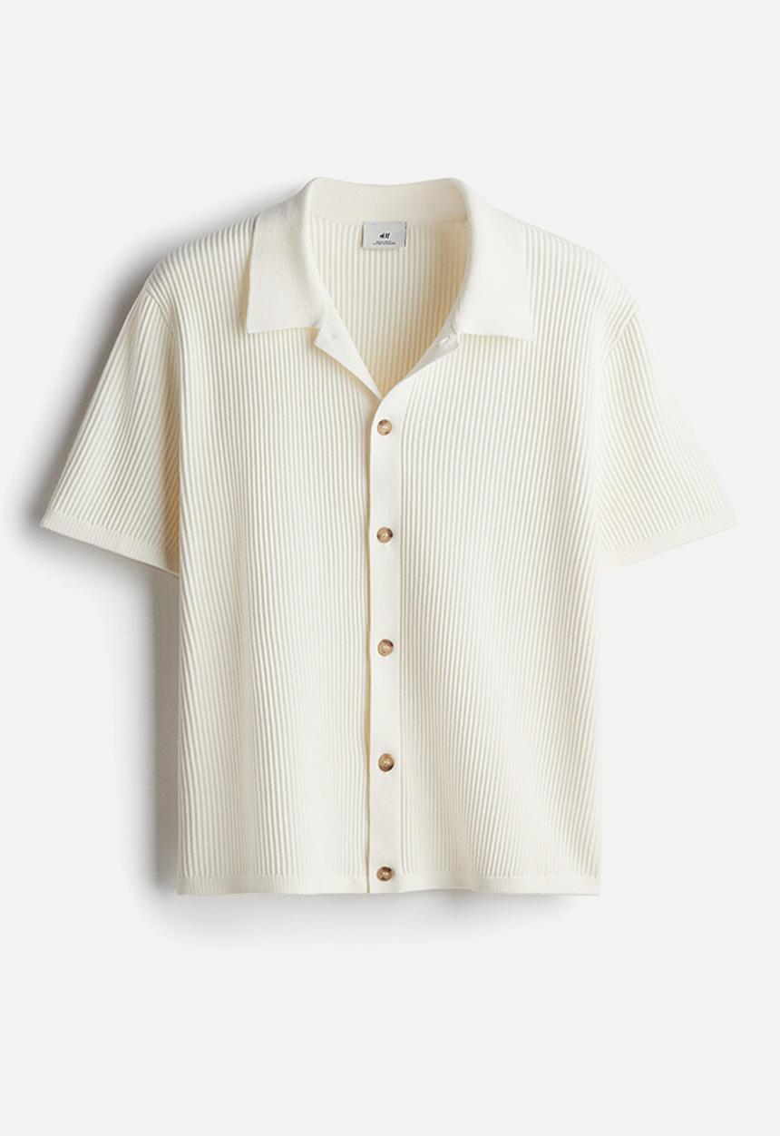 H&M - Regular fit rib-knit resort shirt - cream