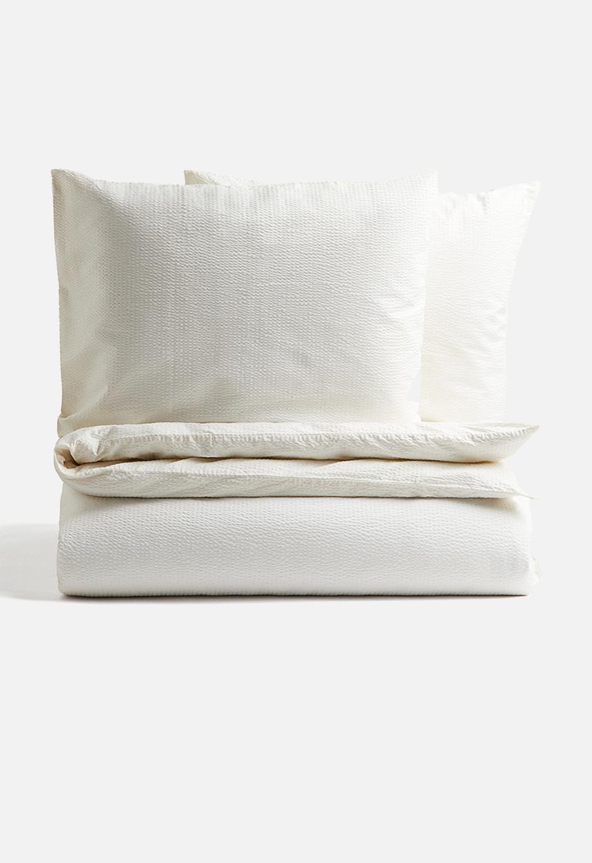 H&M - Seersucker double/king size duvet cover set - white