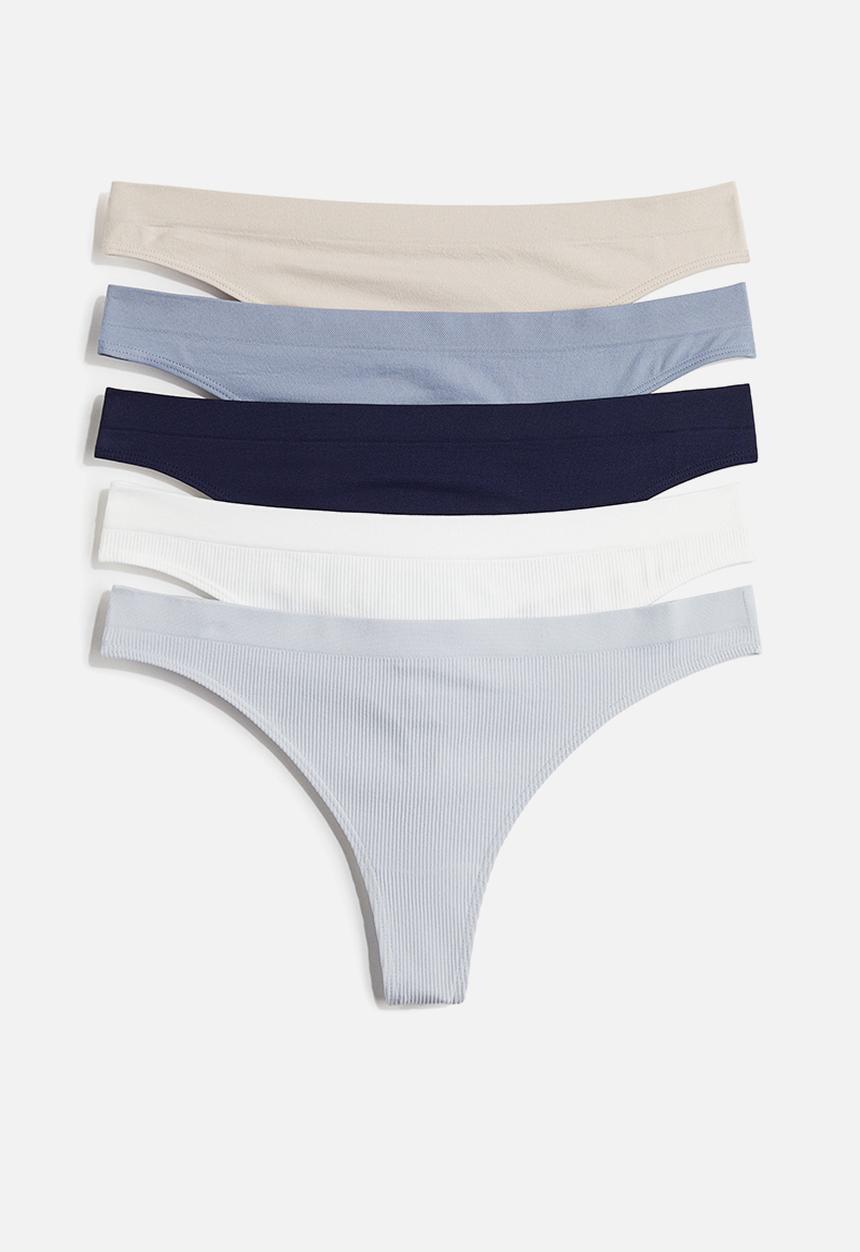 H&M - 5-Pack seamless thong briefs - light blue/navy blue