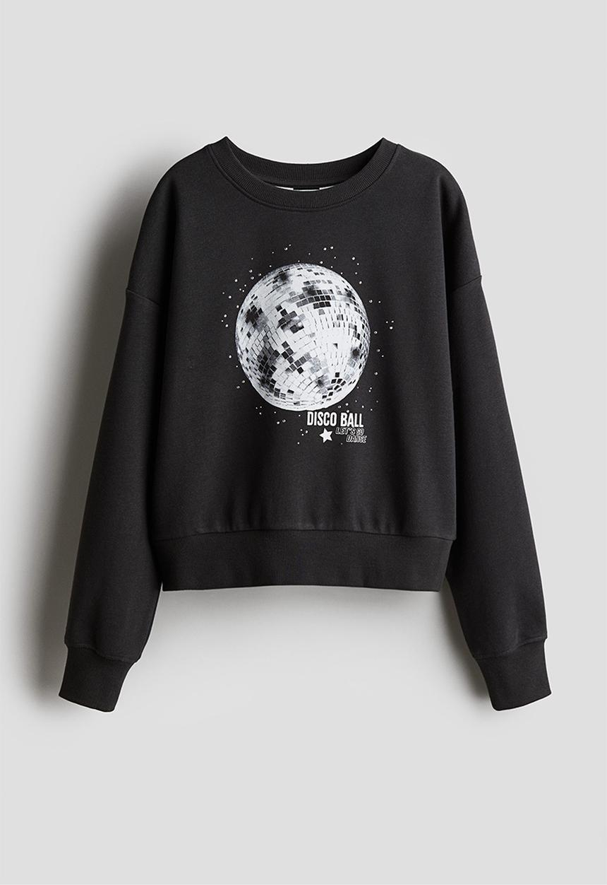 H&M - Motif-detail sweatshirt - dark grey/disco ball 