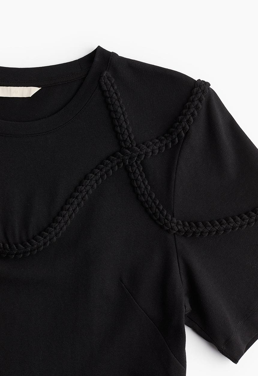 H&M - Braid-trim T-shirt dress - black