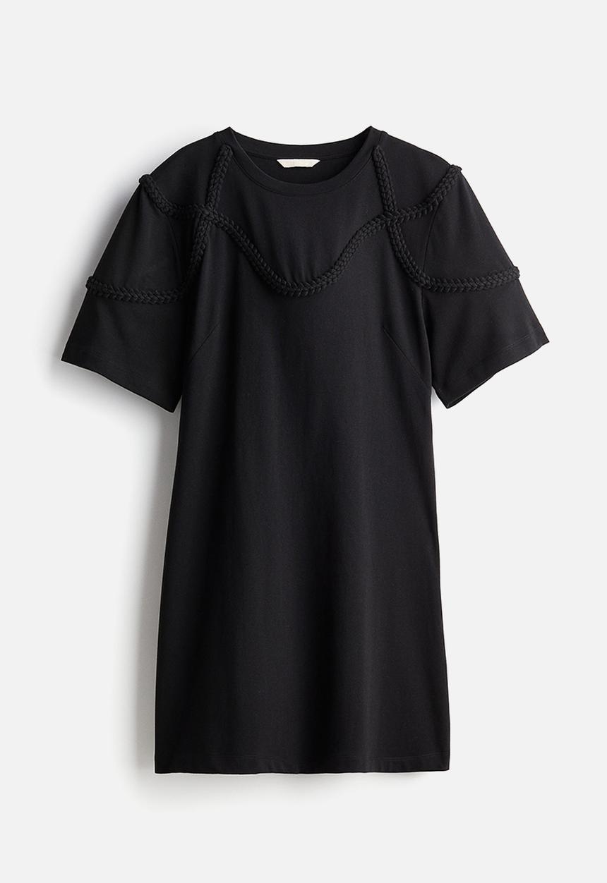 H&M - Braid-trim T-shirt dress - black