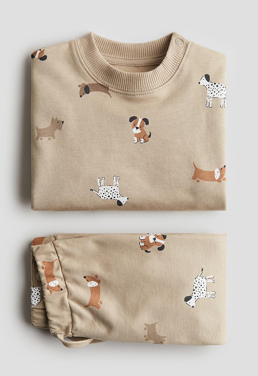 H&M - 2-piece sweatshirt set - beige/dogs