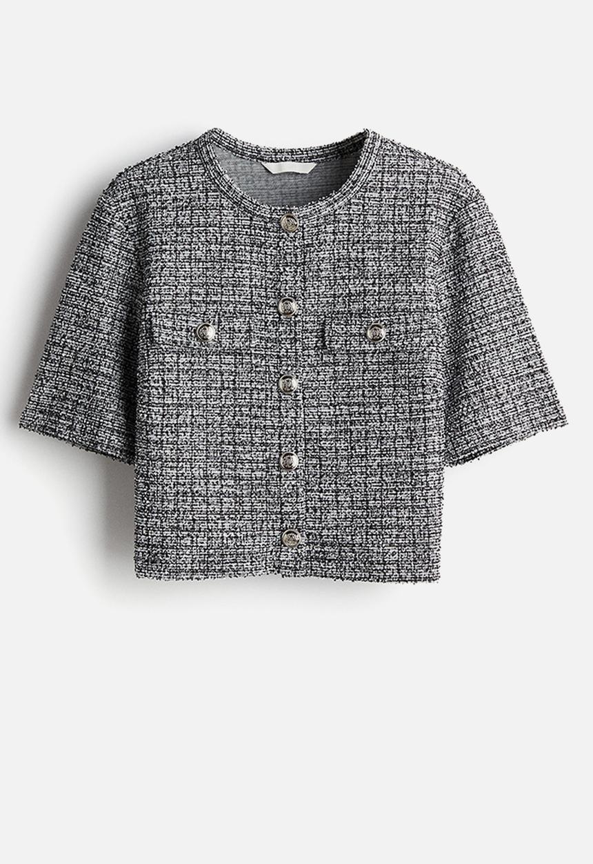 H&M - Short-sleeved bouclé cardigan - black marl