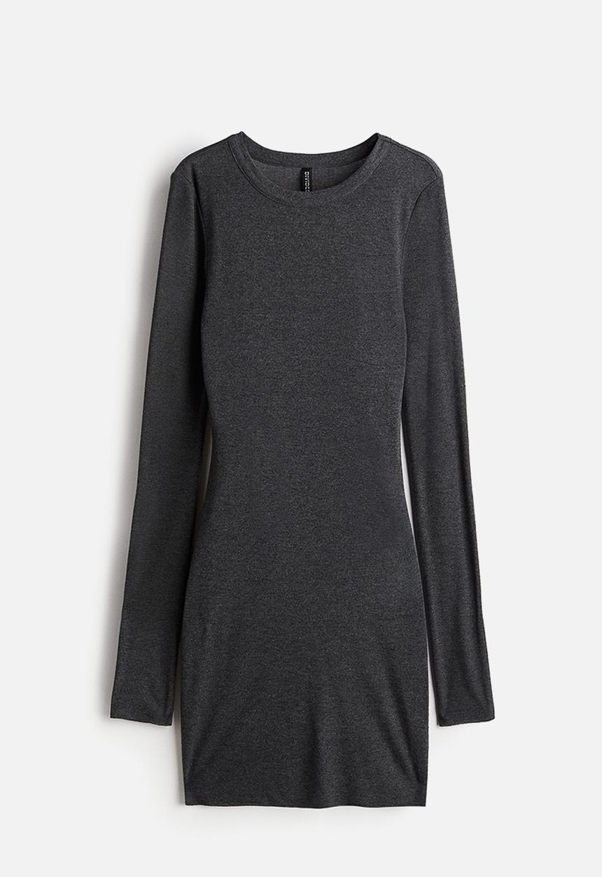 H&M - Ribbed bodycon dress - dark grey marl