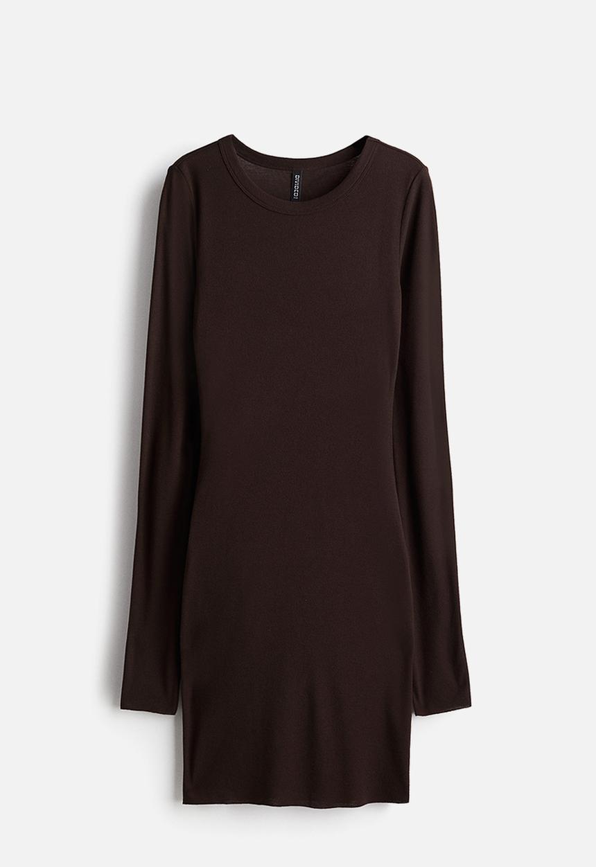 H&M - Ribbed bodycon dress - dark brown 